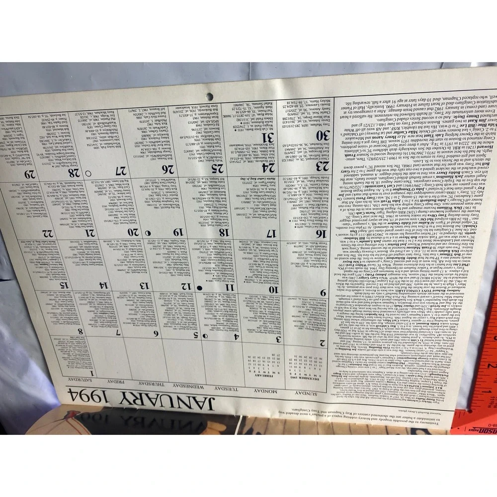 Vintage 1994 Play Ball MLB Baseball Wall Calendar Reggie Jackson Bobby Doerr